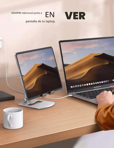 Vista 4 de Lamicall Soporte ajustable para tablet – Base plegable para teléfono, soporte giratorio de 360°, para tabletas de 4.7 a 13 pulgadas, iPad Pro 11