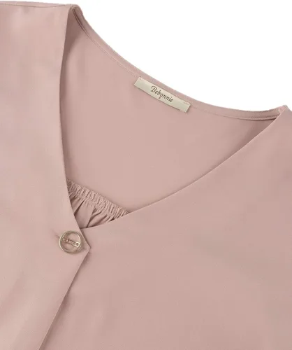 Vista 4 de Bebonnie Blusa de gasa de ajuste holgado para mujer, manga con volantes, cuello en V