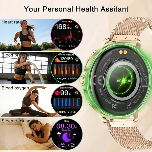 Vista 3 de Efolen Relojes inteligentes para mujer, responder/hacer llamadas, reloj inteligente de 1.27 pulgadas para monitor de frecuencia cardíaca, monitor