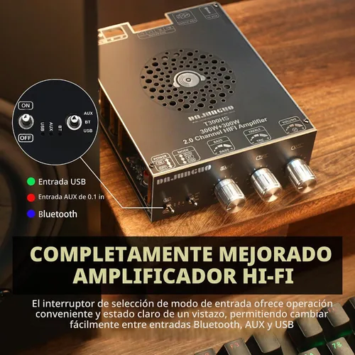 Vista 3 de Tablero amplificador de audio de 600 W con control de agudos y graves, chips TPA3255, CC 19-51 V, entradas Bluetooth 5.2 y AUX, placa AMP estéreo
