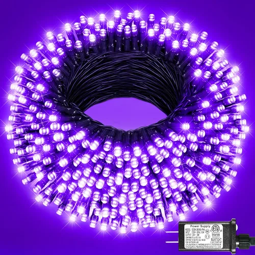 Vista 19 de Juego de 2, luces de Navidad, 200 pies, 600 LED, exterior/interior, guirnalda luces, 8 modos, impermeables, cable verde, parpadeantes, árbol, patio