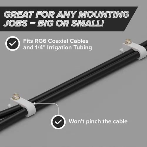 Vista 2 de THE CIMPLE CO Clips dobles para cables con tornillos, abrazaderas de cable coaxial de 1/2 pulgada para exteriores, gestión de cables exteriores