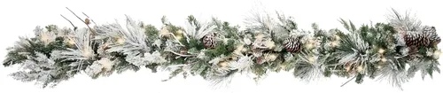 Vista 7 de Haute Decor Guirnalda de Navidad preiluminada de 6 pies Snowfall Creek con 60 luces LED blancas suaves y piñas reales
