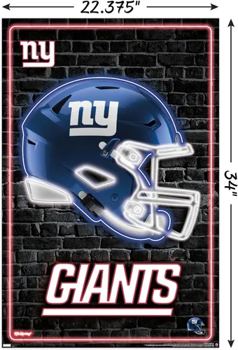 Vista 3 de NFL New York Giants - Póster de pared con casco neón, 34 pulgadas de largo x 22.4 pulgadas de ancho, versión sin marco