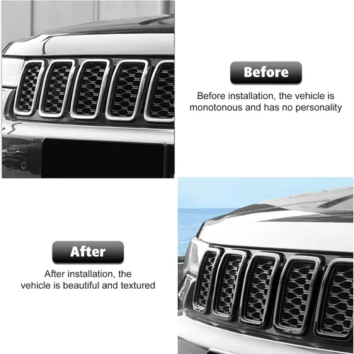 Vista 4 de RT-TCZ 7 piezas de insertos de malla para parrilla delantera, kit de insertos de cubiertas de anillos para Jeep Grand Cherokee 2017 2018 2019 2020