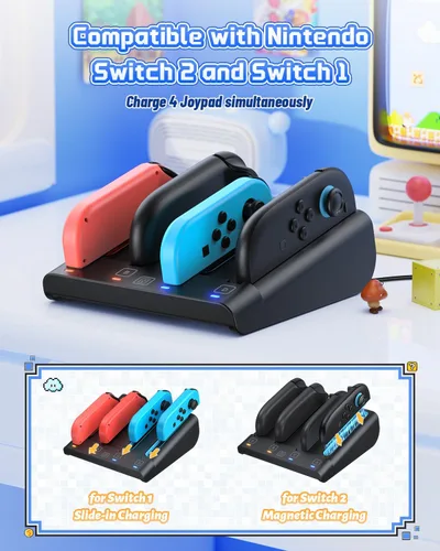 Vista 3 de Switch 12 Compatible FASTSNAIL 8-in-1 Charging Dock for Nintendo Switch 2 & 1OLED for Joy-Con 2, Dual-Direction Magnetic Fast Controller Charger