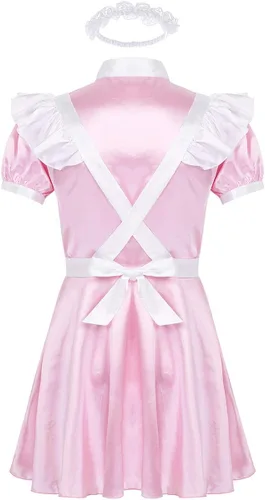 Vista 3 de Winying 3 piezas para hombre Sissy French Maid Cosplay Costume Crossdress Turn-Down Collar Puff Sleeve Dress Outfits