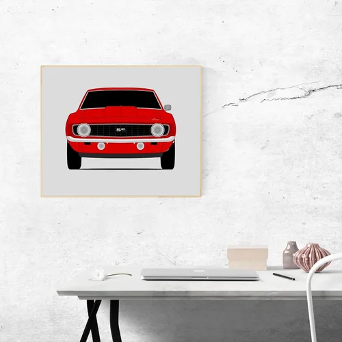 Vista 9 de Custom Car Posters Póster hecho a mano compatible con Chevy Camaro SS 1969 de 1ª generación, decoración de pared, 8 x 10 pulgadas, impresión