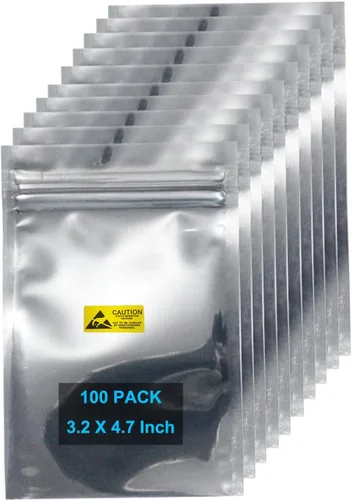 Vista 8 de Bolsas antiestáticas, 100 bolsas ESD resellables de 3.2 x 4.7 pulgadas con etiquetas para disco duro GPU, SSD HDD y dispositivos electrónicos