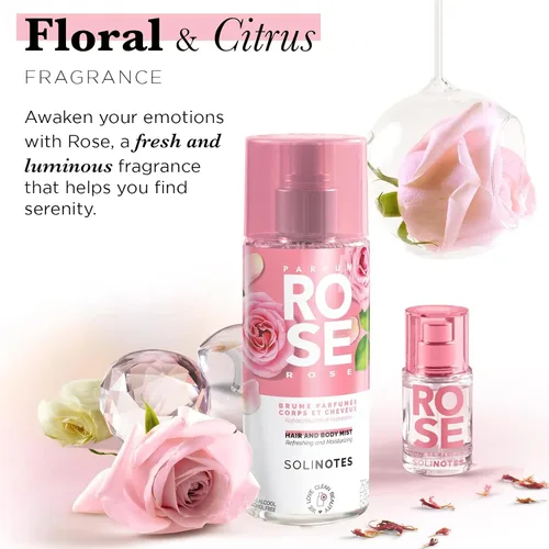 Vista 2 de Solinotes Rose Body & Hair Mist, Fragancia perfumada en aerosol, Francia, 8.5 fl oz