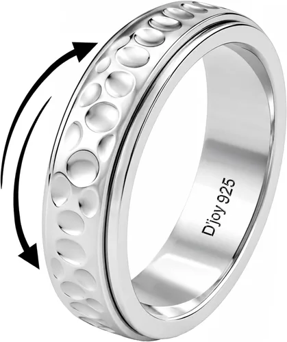 Vista 8 de 925 Sterling Silver Spinner Fidget Anxiety Ring for Women Men Una estrella de la luna