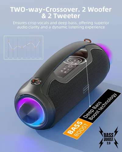 Vista 3 de Altavoces Bluetooth portátiles inalámbricos de actualización, sonido fuerte de 200W (pico)/graves profundos para fiesta, altavoz impermeable al aire