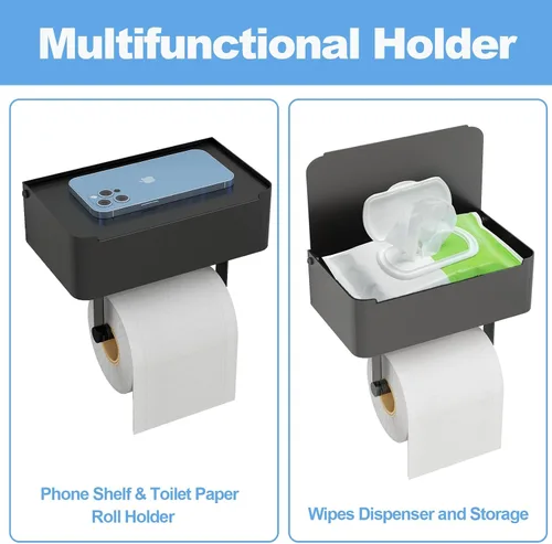 Vista 3 de JUYSON Soporte de papel higiénico con estante, dispensador de toallitas desechables para almacenamiento de toallitas de baño, mantiene tus toallitas