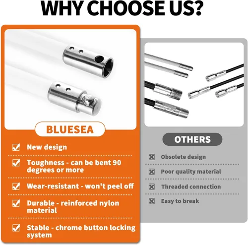 Vista 4 de Kit de deshollinador Bluesea de 4 piezas con varilla de nylon, accesorios para limpieza de chimenea con llave hexagonal y adaptador para taladro