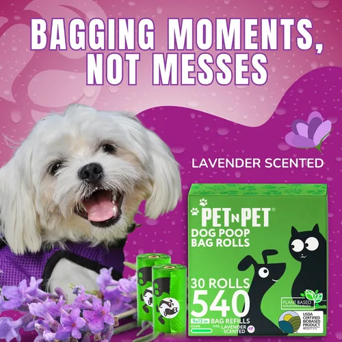Vista 4 de Pet N Pet Bolsas para excrementos de perro, 540 unidades, bolsa de basura verde perfumada de lavanda