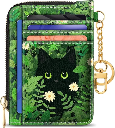 Vista 31 de GIANCOMICS Cartera delgada con tarjetero para mujer, funda pequeña con bloqueo Rfid, llavero de bolsillo delgado con cremallera curvada, tarjetero