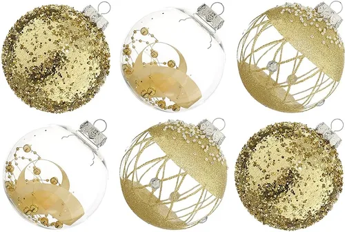Vista 20 de XmasExp - Juego de adornos de bola de Navidad, 2.76 pulgadas, grandes, inastillables, transparentes, con brillantina, decoración de árbol de Beige