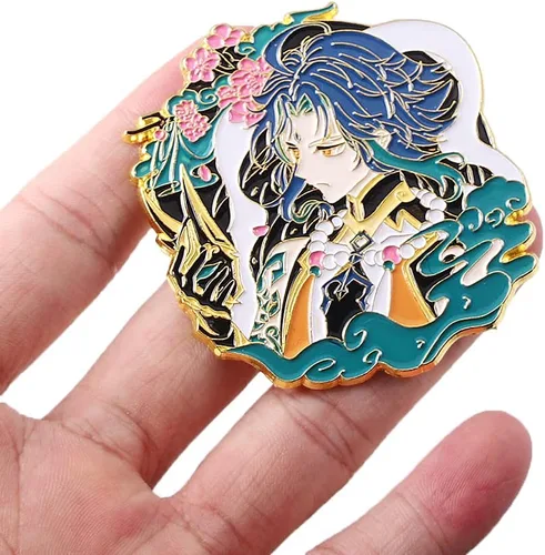 Vista 3 de Genshin Impact Hutao Broche Broche esmaltado de personajes Hutao Cosplay Broche de solapa Regalo para fanáticos, mujeres y niñas, Metal, Sin gemas.