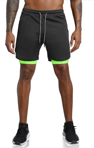 Vista 2 de Leidowei - Shorts 2 en 1, ligeros, de 7 pulgadas y con bolsillos con cierre para hombre, para entrenamiento, correr, hacer yoga y gimnasio