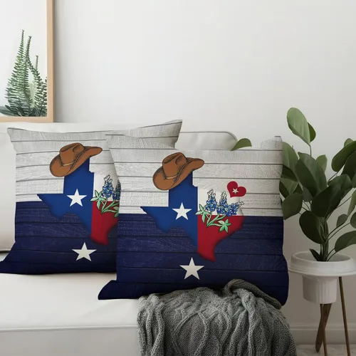 Vista 18 de Juego de 2 fundas de almohada de 16 x 16 pulgadas, diseño patriótico de bandera estadounidense con estrellas para exteriores, estilo casa de campo