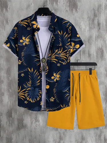 Vista 3 de SHENHE Conjunto de 2 piezas para hombre de manga corta con botones y pantalones cortos
