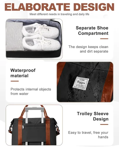 Vista 23 de Bolsa de viaje para mujer, bolsa deportiva para gimnasio, H-Negro