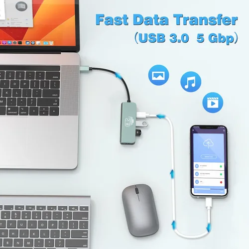 Vista 4 de Concentrador USB C, adaptador USB C a HDMI para Nintendo Switch/Switch OLED/MacBook/iPad/iPhone/teléfono Android/portátil, adaptador de TV