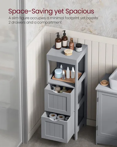 Vista 5 de VASAGLE - Gabinete de piso de baño, organizador de almacenamiento de baño, unidad de esquina multifuncional, 2 cajones, 35 pulgadas de altura, gris
