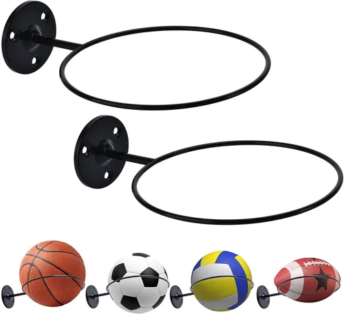 Vista 15 de Soporte de pared para baloncesto, soporte de bola de metal de 7 pulgadas de diámetro, almacenamiento de pelotas para baloncesto, fútbol, voleibol