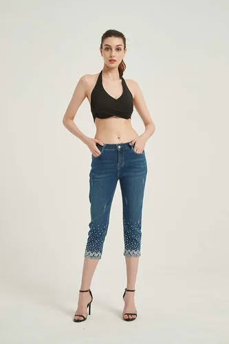 Vista 5 de ZENTHACE Jeans capri elásticos de tiro medio para mujer