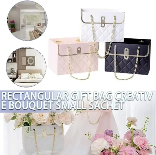 Vista 2 de Caja de regalo de papel de flores con cadena de metal, cajas de flores portátiles, cajas para arreglos florales, cajas de flores para arreglos, 4