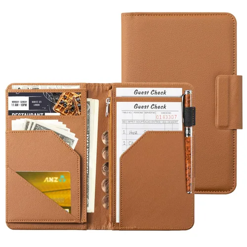Vista 12 de CoBak Libreta para servidores de alta calidad: organizador de cartera de camarero de 5.12 x 7.91 pulgadas en piel auténtica, con 8 bolsillos