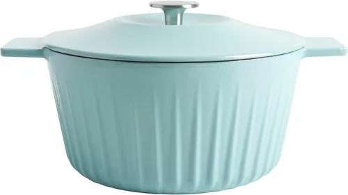 Vista 11 de Martha Stewart Gatwick Enameled Cast Iron Braiser with Lid, 3.5-Quart Braiser Pan for Stovetop & Oven, Cast Iron Braising Pan, Blue