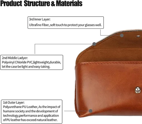 Vista 5 de Portable Leather Glasses CaseFlexible Sunglasses Pouch Slim Case for Women Men Horizontal Eyeglass Case