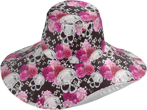 Vista 11 de MNSRUU Wide Brim Hats Skull Sun Hat Packable Sun Visors Floppy Summer Beach Hat for UV Protection