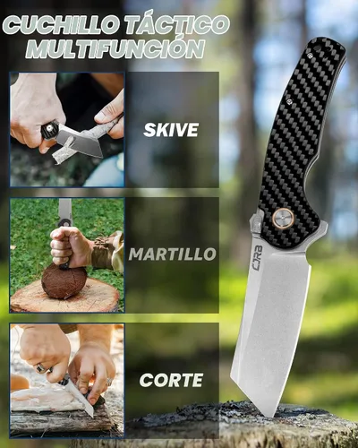 Vista 6 de CJRB - Navaja de bolsillo con hoja de acero AR-RPM9 de 3.3 pulgadas, mango Mango negro G10