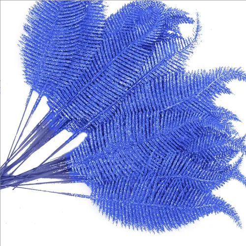 Vista 4 de 20 piezas de hojas artificiales con purpurina de Navidad, ramas de hojas artificiales brillantes para picks de árboles de Navidad, adornos de 10