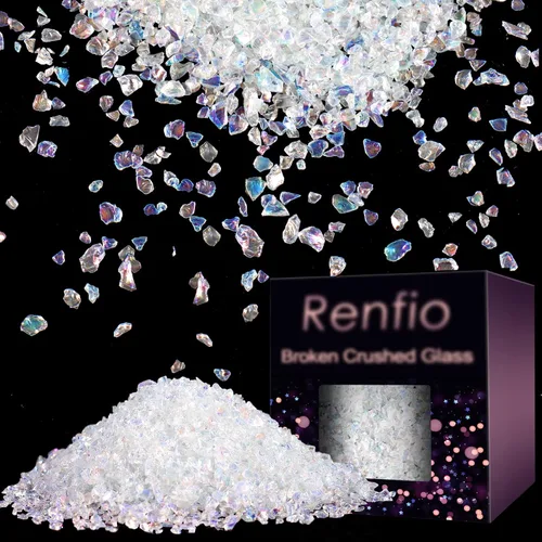 Vista 23 de Renfio Juego de purpurina de vidrio triturado roto de 32 colores, 22.57 onzas, fragmentos de purpurina de 2 a 0.157 in, chips de vidrio metálico