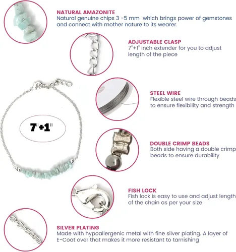 Vista 6 de Gempires - Pulsera de barra de chips naturales, cristales curativos de energía, regalo de cumpleaños, joyería de piedras preciosas de 8 pulgadas