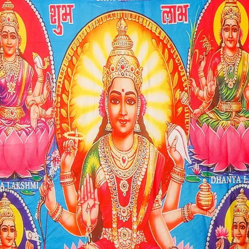 Vista 4 de Desi Favors Gran tela de algodón Lakshmi MATA/Ashtalakshmi - Decoración de telón de fondo indio estilo Pooja, regalo para bodas hindúes, festivales
