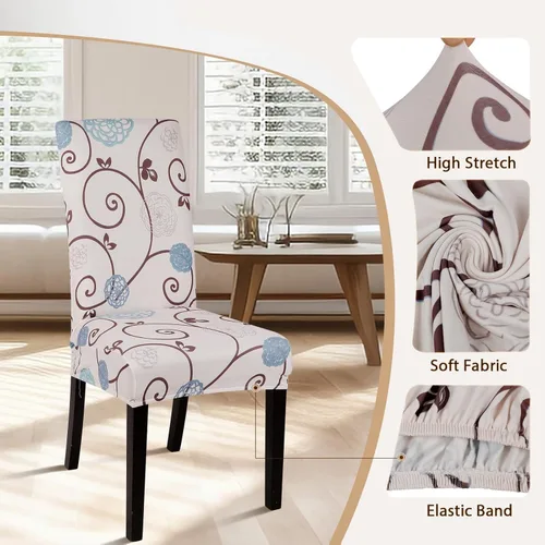 Vista 3 de SearchI Juego de 2 fundas elásticas para sillas Parsons de comedor, fundas elásticas con estampado de elastano, extraíbles, lavables, fundas
