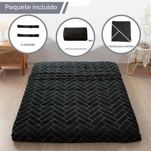 Vista 4 de MAXYOYO Colchón de futón, colchón japonés de piso plegable para dormir Negro(Black Geometry)