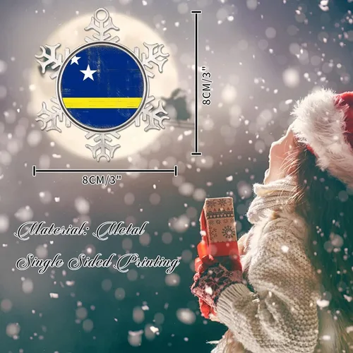 Vista 2 de Curacao Adornos de metal de copo de nieve colgantes para árbol de Navidad, regalo patriótico de recuerdo, adornos de árbol de Navidad, bandera