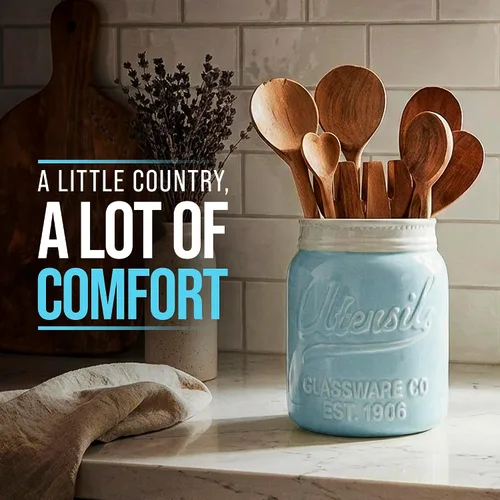 Vista 8 de Comfify Tarro de boca ancha para utensilios, organizador decorativo de utensilios de cocina, apto para lavavajillas, organizador de cocina azul