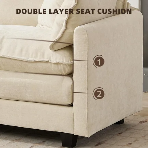 Vista 5 de Sofá seccional modular convertible de 76.7", sofás de dos plazas de chenilla con asiento profundo y cojines tipo loveseat para sala de estar, Beige