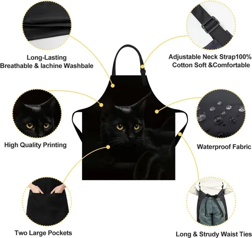 Vista 2 de Delantal divertido con bolsillo para mujeres y hombres, delantal de cocina ajustable para barbacoa y horneado con lindos animales y flores