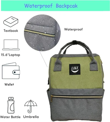 Vista 3 de LIKE Mochila ligera resistente al agua casual para trabajo, compras, viajes, Verde, Classic