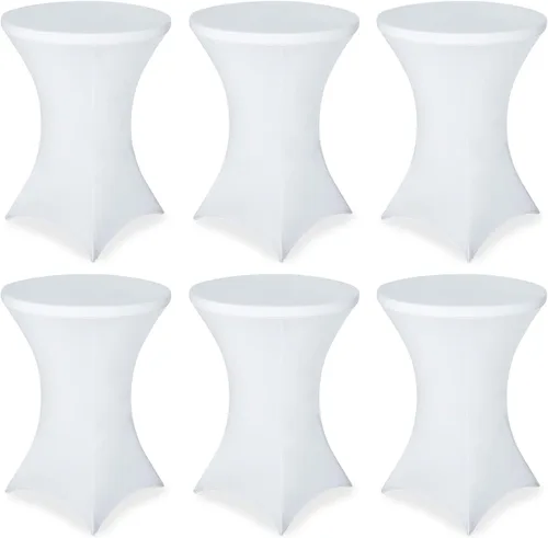 Vista 35 de FestiCorp Mantel de Mesa Negro de Spandex, Manteles Ajustados para Cóctel, Manteles Elásticos Redondos para Mesa Alta para Fiestas, Bar, Bodas
