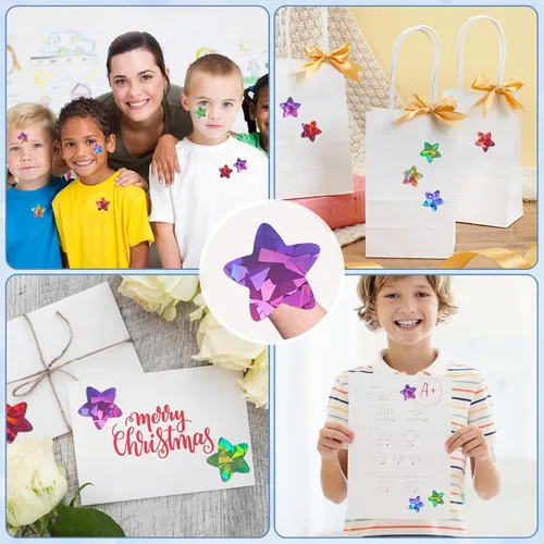 Vista 7 de 500 calcomanías de estrellas multicolor para recompensas infantiles, calcomanías holográficas de estrellas de 1 pulgada para bricolaje