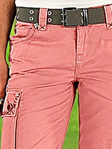 Vista 2 de Flamingals Pantalones capri de cintura baja con bolsillo y solapa para mujer